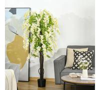 HOMCOM Artificial Realistic White Wisteria Tree Faux Plant for Indoor Décor