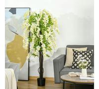 HOMCOM Artificial Realistic White Wisteria Tree Faux Plant - White - 160 - 1