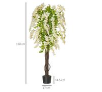 HOMCOM Artificial Realistic White Wisteria Tree Faux Plant for Indoor Decor, White