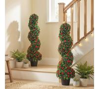 HOMCOM Artificial Rose Spiral Topiary Tree for Indoor Outdoor, Set of 2 in Red HOMCOM Red