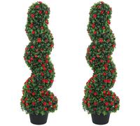 HOMCOM Artificial Rose Spiral Topiary Tree Set of 2, Indoor Outdoor Fake Plants with 630 Leaves, 90cm