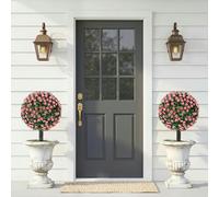 HOMCOM Set of 2 55 cm Artificial Rose Topiary with Ground Stake, UV-Resistant Fake Plants with 306 Roses and Leaves for Indoor Outdoor Home Office Garden Decor, Pink
