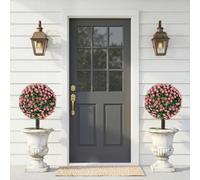 (Pink) HOMCOM Artificial Rose Topiary, UV Resistant, 2-Pack, 55 cm