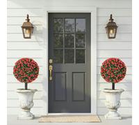 HOMCOM Artificial Rose Topiary, UV Resistant, 2-Pack, 55 cm - Red