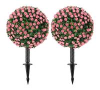 HOMCOM Artificial Rose Topiary UV Resistant, 2-Pack Fake Plants, 55 cm, Pink