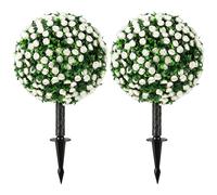 HOMCOM Artificial Rose Topiary UV Resistant, 2-Pack Fake Plants, 55 cm, White