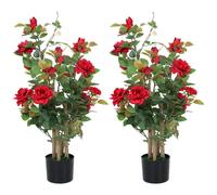 Homcom Artificial Rose Tree Set Of 2 With 344 Silk Leaves & 17 Flowers In Red Red