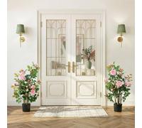 Homcom Artificial Rose Tree Set Of 2 With 344 Silk Leaves & 17 Flowers, Pink