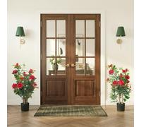 HOMCOM Artificial Rose Tree Set Of 2 With 344 Silk Leaves & 17 Flowers, Red, Red