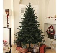 HOMCOM 6ft Artificial Spurce Christmas Tree with 1696 Branch Tips and Foldable Steel Base, Realistic Hinged Xmas Tree for Home Office, Green