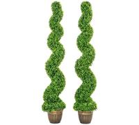 HOMCOM Artificial Topiary Spiral Boxwood Trees, Set of 2 150cm, Green | Decorative Artificial Plants in Pot, Fake Plants, Home Indoor Outdoor Decor