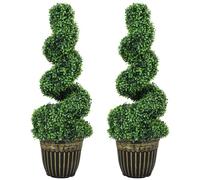 HOMCOM Artificial Topiary Spiral Boxwood Trees, Set of 2 90cm, Green | Decorative Artificial Plants in Pot, Fake Plants, Home Indoor Outdoor Decor