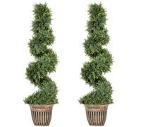 HOMCOM Artificial Topiary Spiral Cypress Trees in Pot Set of 2 120cm Green | Decorative Fake Plants, Home Indoor Outdoor Decor