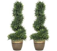 HOMCOM Artificial Topiary Spiral Cypress Trees in Pot Set of 2 90cm Green | Decorative Fake Plants, Home Indoor Outdoor Decor