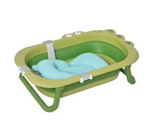 HOMCOM Baby Bath Tub for Toddler Kids Ergonomic Foldable 0-3 Years Green | Infant Use, Secure Non-Slip, Portable, Baby Cushion