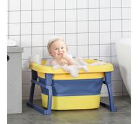 HOMCOM Foldable Baby Bathtub for Newborns Infants Toddlers w/ Stool - Yellow