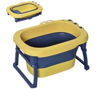 HOMCOM Baby Bathtub for 0-6 Years Collapsible Non-Slip Portable with Stool Seat for Newborns Infants Toddlers Kids - Yellow