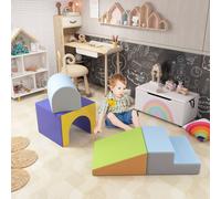 HOMCOM Baby Soft Play Set, 4 Piece Soft Play Equipment for Toddlers 12-36 Months, Climb and Crawl Foam Play, Kids Activity Play Toy, Blue