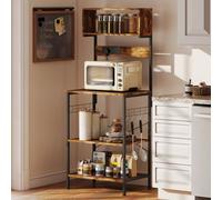 Homcom Bakers Rack With Power Outlet, 5 Hooks, Microwave Stand, Brown