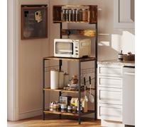 HOMCOM Bakers Rack with Power Outlet, 5 Hooks, Microwave Stand, Brown