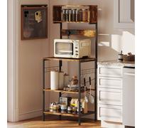 HOMCOM Bakers Rack with Power Outlet, 5 Hooks, Microwave Stand, Brown HOMCOM Brown