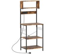 HOMCOM Bakers Rack with Power Outlet, USB Charger, Microwave Stand with Adjustable Shelves, 5 Hooks for Small Spaces, Kitchen Storage Unit for Spices, Pots and Pans, Rustic Brown