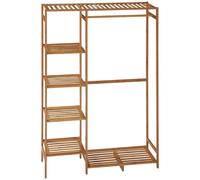 Homcom Bamboo Clothes Rack for Bedroom Garment Rack with 6-Tier Storage Shelf Hanging Rod Clothes Rail for Living Room Entryway