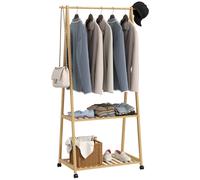 Bamboo Clothes Rail Rack with 2 Storage Shelves Natural Wood Effect