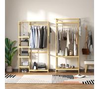 HOMCOM Coat Rack Bamboo Garment Rack with Storage Shelf Hanging Rail in Light Brown HOMCOM Light Brown