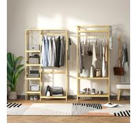 Homcom Coat Rack Bamboo Garment Rack With Storage Shelf Hanging Rail In Light Brown Light Brown One Size