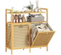 Homcom Double Tilt Out Laundry Cabinet Bamboo Laundry Hamper Cabinet In Natural Natural