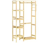 HOMCOM Bamboo Garment Rack Clothes Rack, Storage Shelf, Side Hooks, Natural