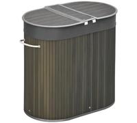 HOMCOM Bamboo Laundry Basket with Lid 100 Litres 62.5 x 37 x 60.5cm Grey | Laundry Hamper with 2 Sections, Double Compartment, Removable Washable Lining, Washing Baskets