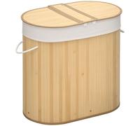 HOMCOM Bamboo Laundry Basket with Lid, 100 Litres Laundry Hamper with 2 Sections, Removable Washable Lining, Washing Baskets, 62.5 x 37 x 60.5cm, Natural