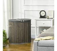 HOMCOM Bamboo Laundry Basket with Lid, 100 Litres Laundry Hamper with 2 Sections, Removable Washable Lining, Washing Baskets, 62.5 x 37 x 60.5cm, Grey