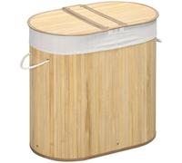Homcom 100L Bamboo Laundry Basket W/ 2 Compartments Washing Baskets Natural