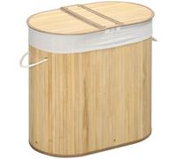 HOMCOM Bamboo Laundry Basket with Lid, 100 Litres Laundry Hamper with 2 Sections