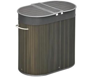 HOMCOM Bamboo Laundry Basket with Lid, 100 Litres Laundry Hamper with 2 Sections, Removable Washable Lining, Washing Baskets, 62.5 x 37 x 60.5cm, Grey
