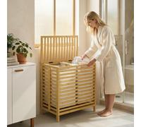Homcom Bamboo Laundry Basket With Lid, 2 Baskets, Foldable, Natural