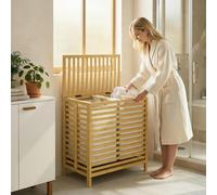 HOMCOM Bamboo Laundry Basket with Lid, 2 Baskets, Foldable, Natural