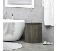 HOMCOM Bamboo Laundry Basket with Lid, 55 Litres Laundry Hamper with Removable Washable Lining, Corner Washing Baskets, 38 x 38 x 57cm, Grey