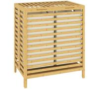 HOMCOM Bamboo Laundry Basket with Lid, 64L Double Laundry Basket with 2 Removable Washable Liners, Folding Laundry Bin Clothes Basket for Bathroom, Bedroom, Natural Bamboo and Cream White