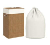 HOMCOM Bamboo Laundry Basket with Lid, 72L Laundry Hamper with Rope Handles, Washing Basket with Removable Washable Liner Bag for Bathroom, Bedroom, Brown