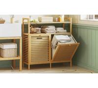 HOMCOM Bamboo Laundry Storage Cabinet with Dual Baskets
