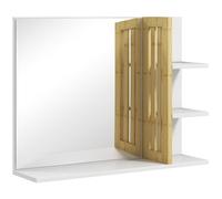 HOMCOM Bamboo Panel Bathroom Mirror, with Shelves - White
