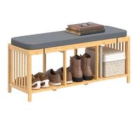 HOMCOM Bamboo Shoe Bench with Seat for Two People, 102cm Modern Entryway Shoe Bench with Open Shelf for Entryway Hallway Bedroom, Natural Wood Finish