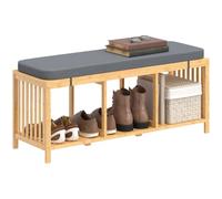 HOMCOM Bamboo Shoe Bench with Seat for Two People, 102cm Modern Entryway Shoe Bench with Open Shelf for Entryway Hallway Bedroom, Natural Wood Finish