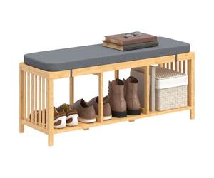 HOMCOM Bamboo Shoe Bench with Seat for Two People 102cm Natural Wood Finish | Modern Entryway Shoe Bench, Open Shelf, for Entryway Hallway Bedroom