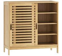 HOMCOM Bamboo Shoe Cabinet with 2 Sliding Slat Doors, 16Pairs, Adjustable Shelves, Natural