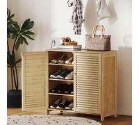 HOMCOM Bamboo Shoe Cabinet with Louvered Doors 14 Pairs Shoe Storage Cabinet
